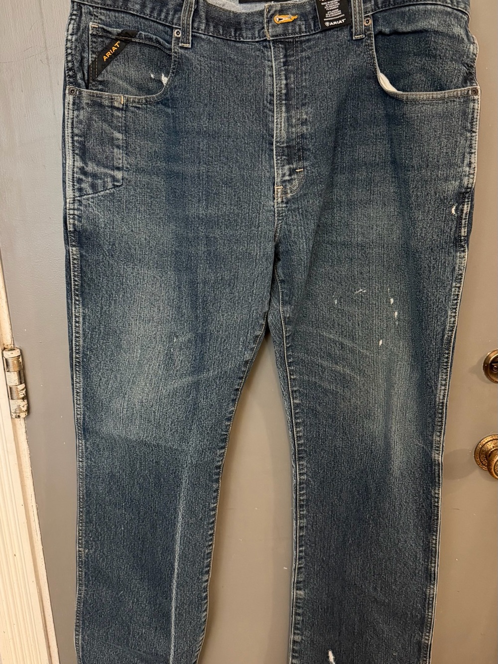 Ariat Men's 42x36 Blue Denim Work Jeans distress style see pictures